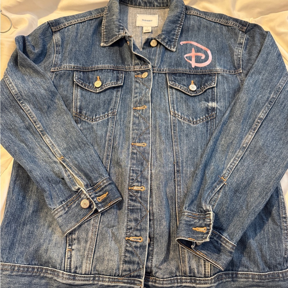 Custom Design - Old Navy Blue Jean Jacket with Pink Disney inspired Detail